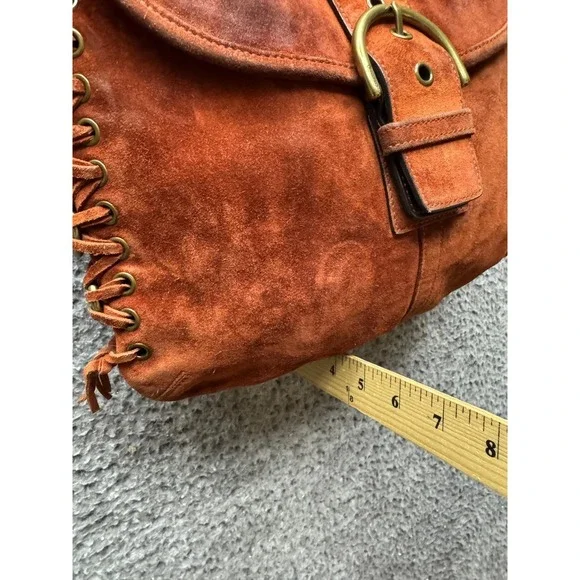 Vintage Coach Authentic Suede Braided Flap Shoulder Bag Rust Brown G3S-9486 - Picture 11 of 14